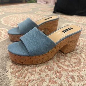 Nine West Blue Cork Mules